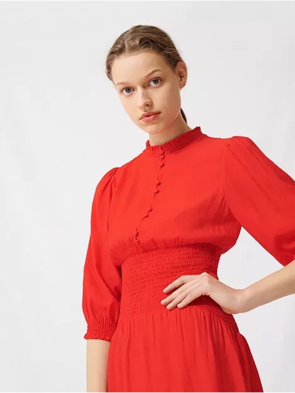 Maje Ritha Rouje Red Smocked Dress - Picture 9 of 17